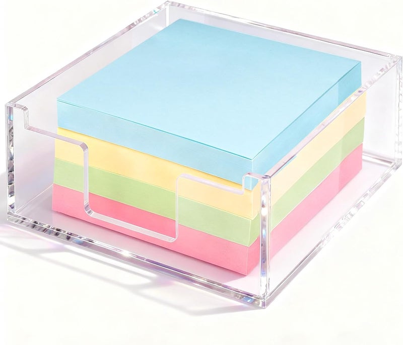 Luminzo Clear Sticky Note Holder, Glitter Acrylic Organizer, 3.94 x 3.94 in Multi-Use Tray for Office, School & Home Desk - Image 1